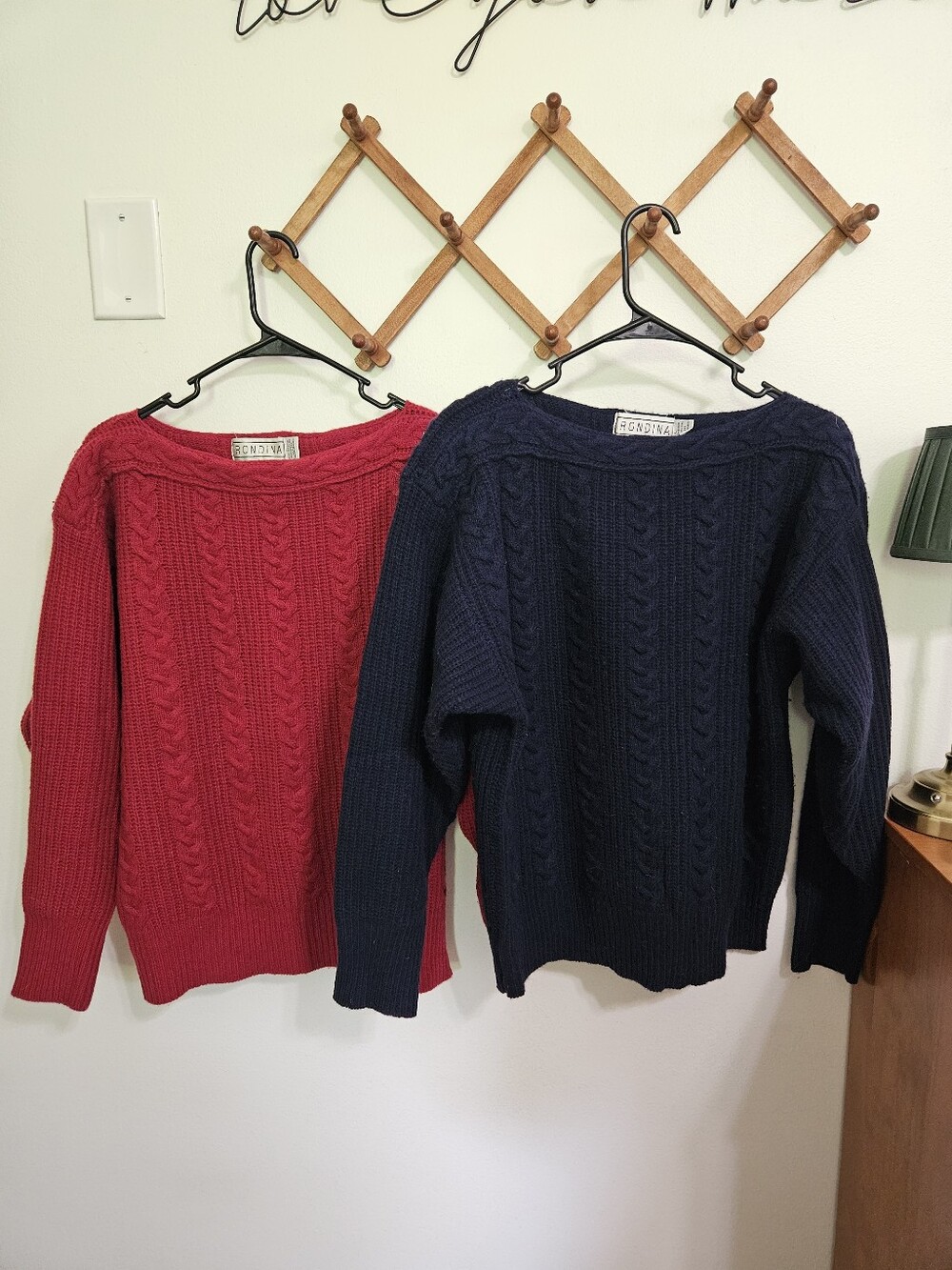2 100% Wool Knit Sweaters - Pink & Navy Blue